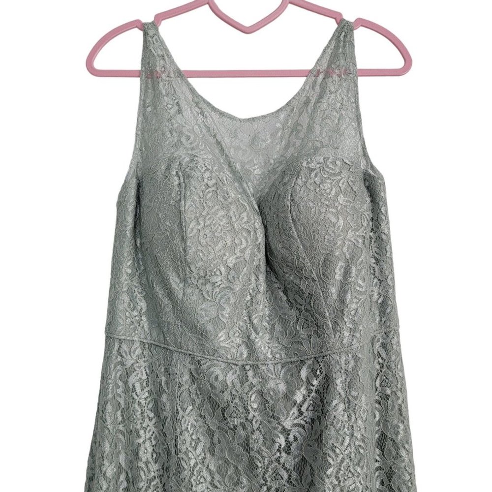 Jenny Yoo Bridesmaids Morning Mist Lace Maxi Dress Illusion Neckline Green Sz 12 - Picture 4 of 7